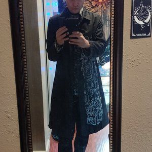 Long black trench coat WITH CUSTOM PRINT Goth emo alt grunge